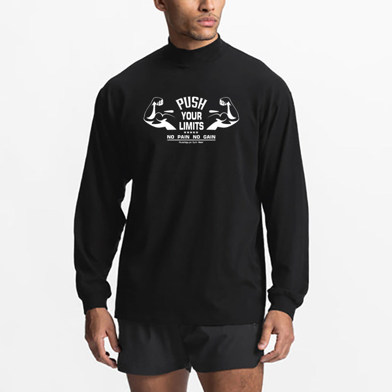 Muscle warrior foreign trade Fitness long-sleeved T-shirt autumn and winter gym outdoor bottoming shirt men's small turtleneck Sports