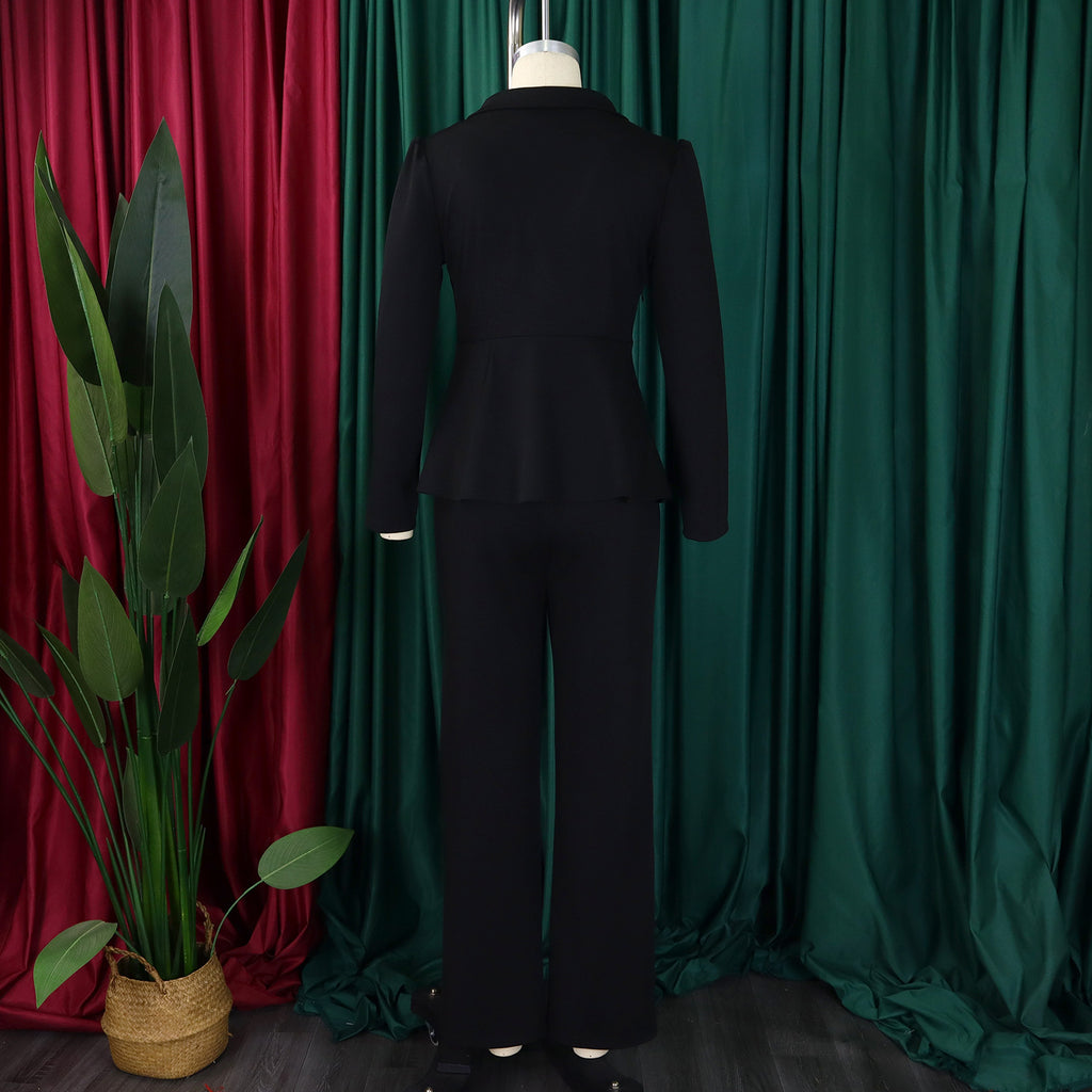 D549 European and American Clothing Winter New Fashion Elegant Elegant Ol Ruffle Top Wide Leg Pants Fashionable African Suit