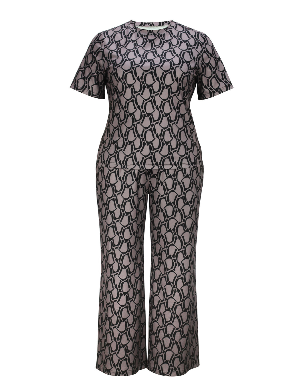 Cross-Border Amazon European and American Women's Fashion Elegant Printed Short-Sleeved Straight-Leg Pants Plus-Size Casual Suit Summer
