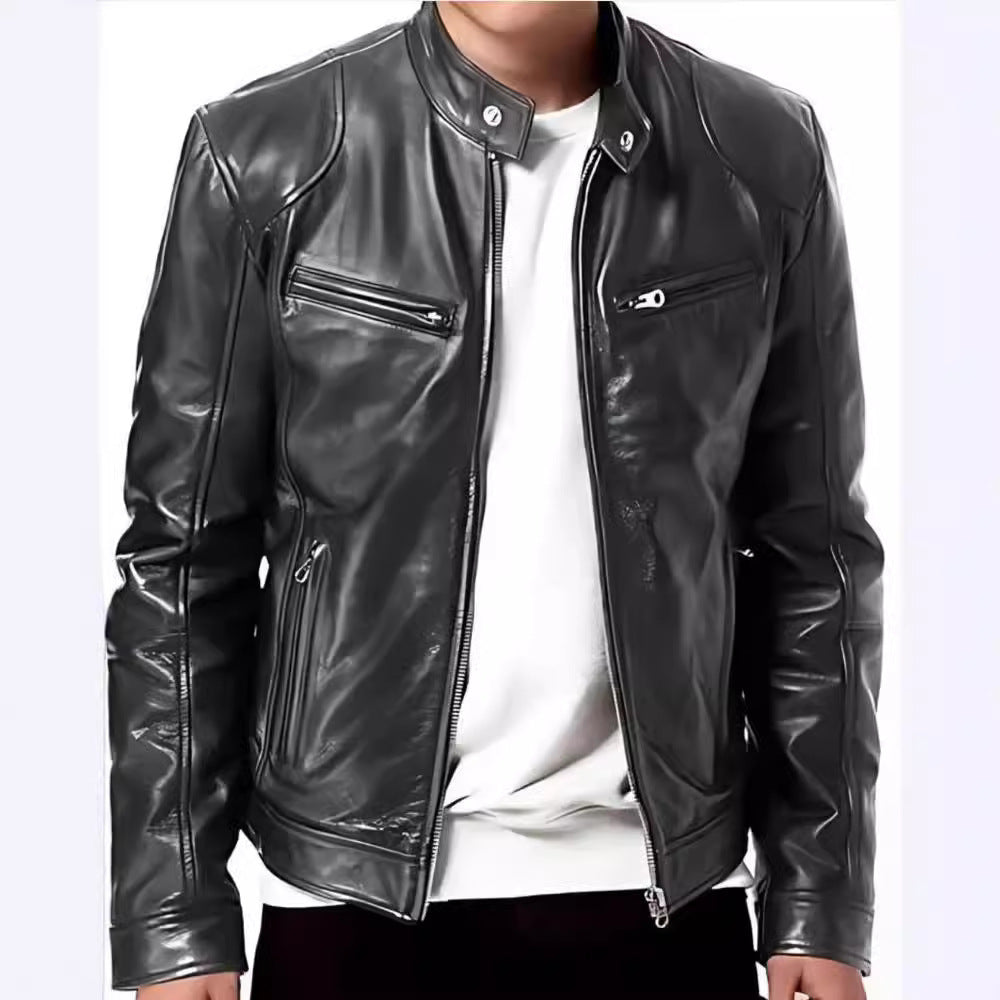Foreign Trade Amazon European and American Men's Motorcycle Leather Jacket Men's Teenager Collar Punk Leather Jacket Men