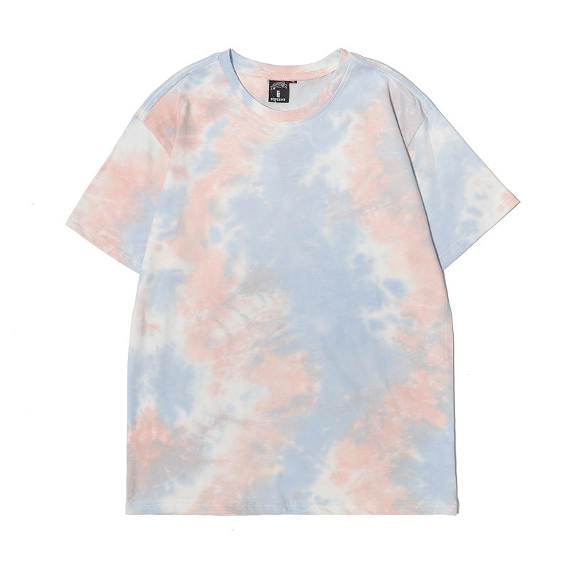Cross-border Exclusive New Tie-dye T-shirt Men's Short-sleeved Summer Pure Cotton T-shirt Loose Ins Trendy Brand Colorful Top Clothes