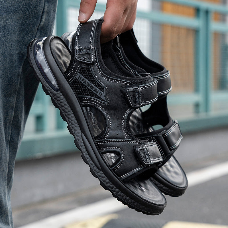 Men’s Cowhide Open-Toe Velcro Sandals