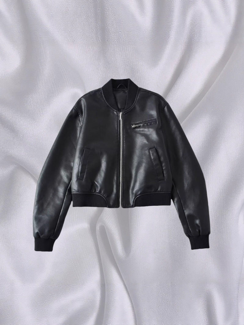 European and American Cross-Border Supply Wholesale Autumn New Hot Girl Retro Stand Collar Flight Leather Jacket for Women