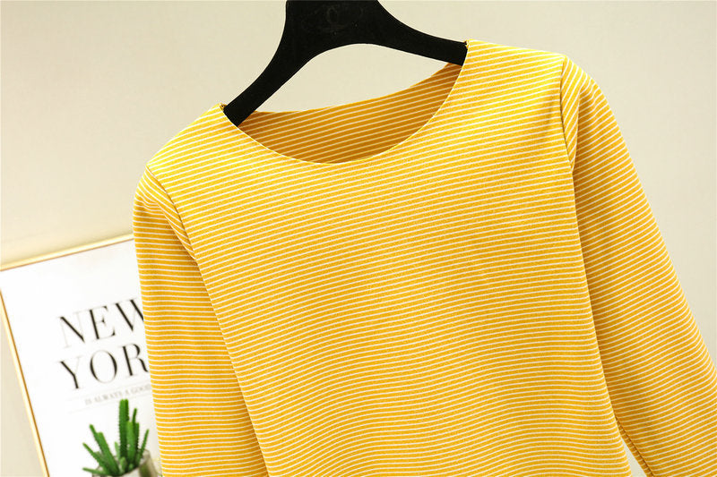 Crewneck Striped Base Shirt Women's Inner Wear Fall/Winter German Velvet 2022 New College Style Long Sleeve T-Shirt Warm Top