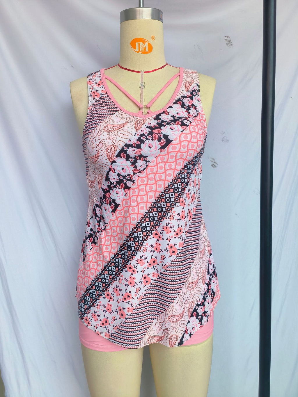 Split plus size Printed Flat Angle European and American Style Conservative Sling Tankini Swimsuit Women's Independent Station Cross-border Foreign Trade in stock
