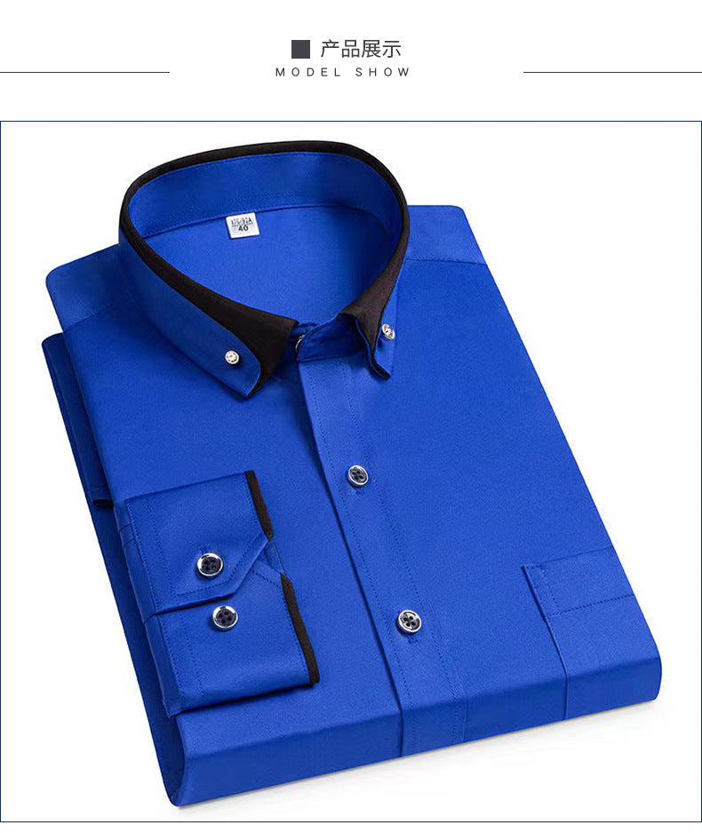 Business Shirts, Long-Sleeved Men's Shirts, No-Iron, Four-Way Stretch, Diamond Button Shirts, Men's Long-Sleeved Shirts