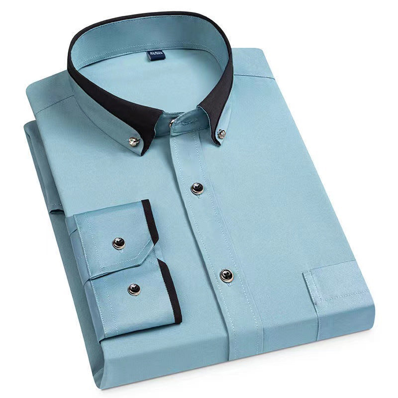 Business Shirts, Long-Sleeved Men's Shirts, No-Iron, Four-Way Stretch, Diamond Button Shirts, Men's Long-Sleeved Shirts