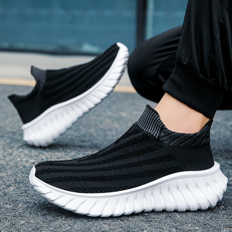 Cross-Border New Couple's Slip-On Summer New Fly-Knit Breathable Running Shoes Girls' Shoes Knitted Women's Shoes