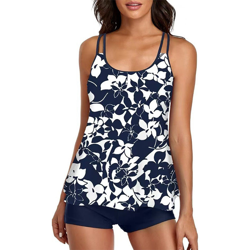European and American Hot Sale plus size Split Swimsuit Women's Cross-border Camisole Flat-angle Swimsuit Tankini Loose Printed Swimsuit
