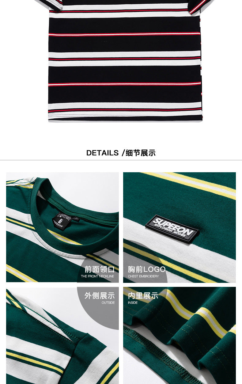 Striped Short-Sleeve Men's T-Shirt, Pure Cotton, 2026 Summer New Trendy Men's Fashion, Chinese Style Loose Half-Sleeve Top