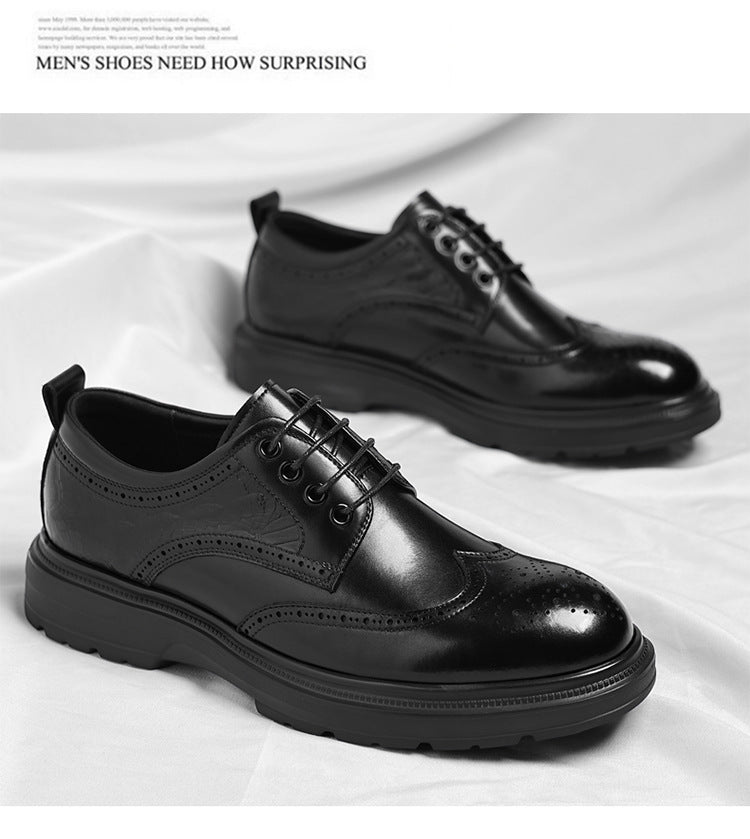 Brogue British Shoes Suit Thick-Soled Polished Derby Shoes Autum New Men's Casual Business Formal Groom's Shoes