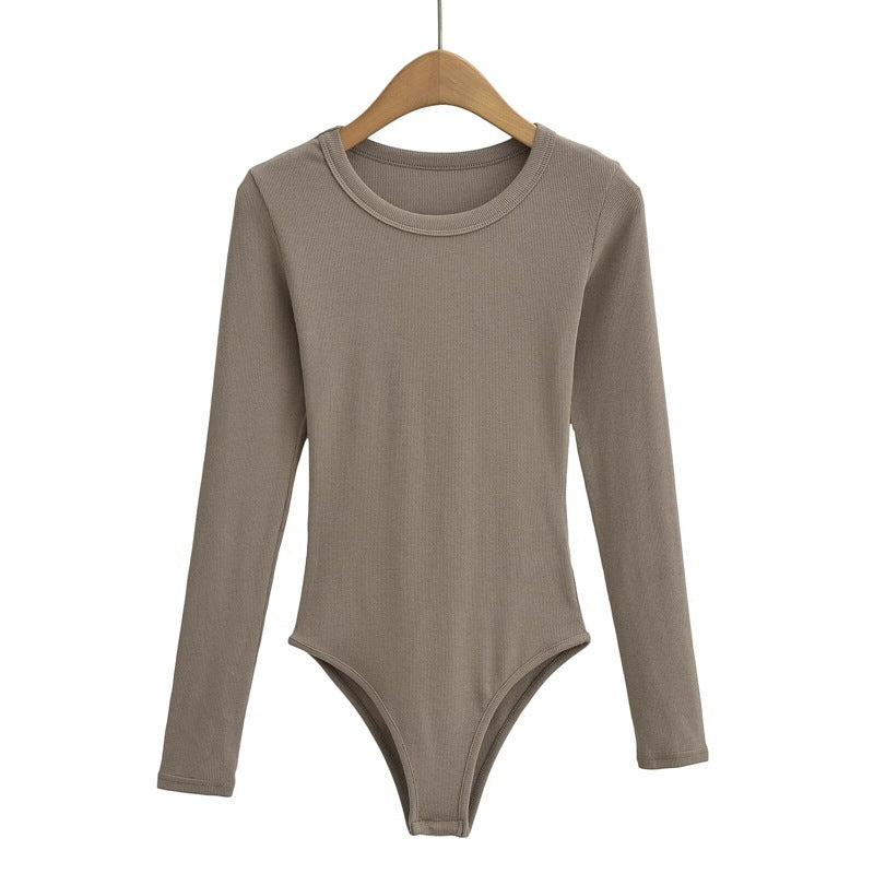 European and American style round neck versatile stretch jumpsuit bottoming shirt women's autumn and winter long sleeve T-shirt sexy tight top fashion