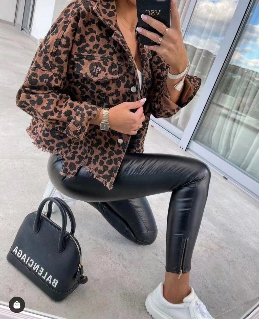 2024 Amazon Europe and the United States cross-border explosions tide washed old leopard print fur Denim coat women's jacket