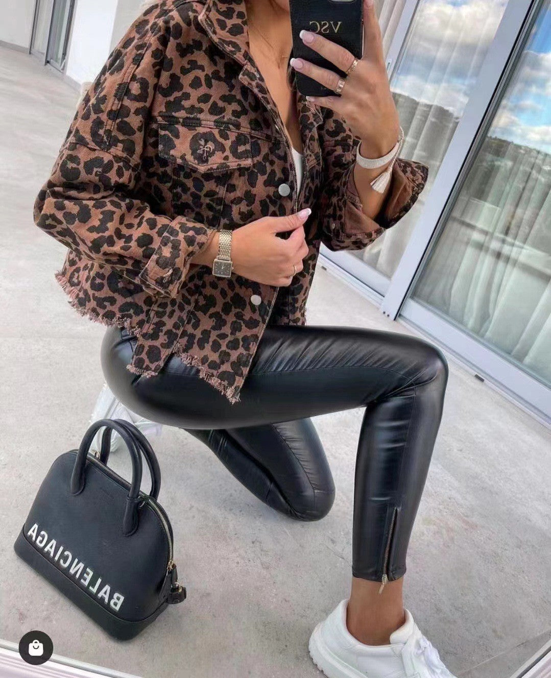 2024 Amazon Europe and the United States cross-border explosions tide washed old leopard print fur Denim coat women's jacket