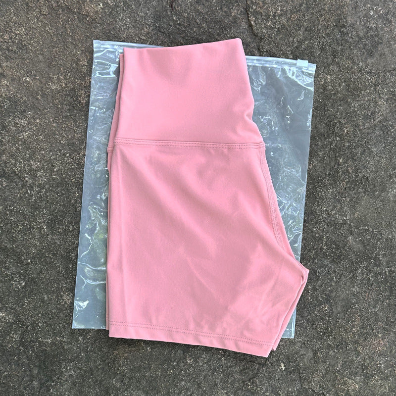 New Nude High-Waist Brushed Shorts Yoga Wear Nylon Shorts Women's Tight Yoga Three-Point Sports Shorts Peach