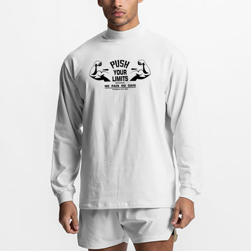 Muscle warrior foreign trade Fitness long-sleeved T-shirt autumn and winter gym outdoor bottoming shirt men's small turtleneck Sports