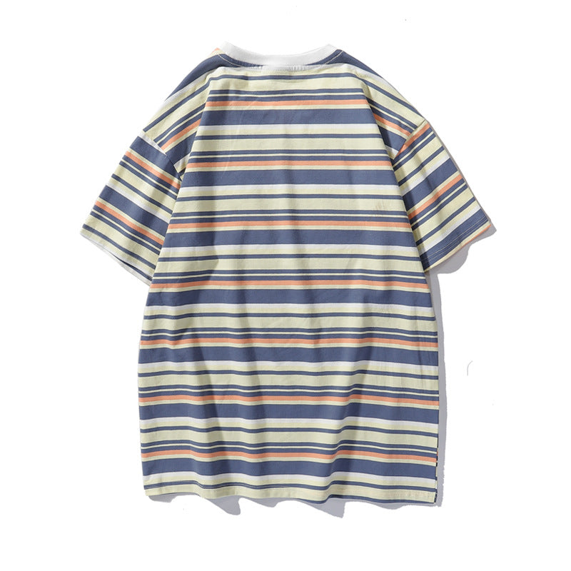 Japanese-Style Casual Striped Short-Sleeve T-Shirt Summer 2026 Loose Versatile Ins Trendy Brand Couple's Outfit Round Neck Loose Fit