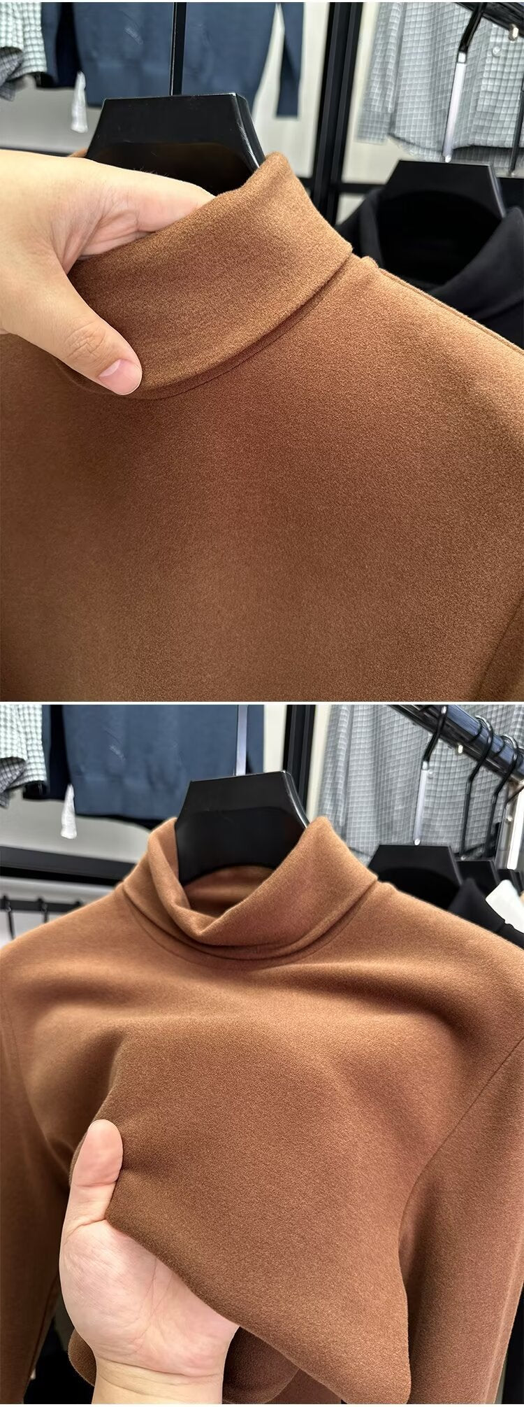 Fleece High Collar Base Shirt Men's Autumn and Winter Thickened Warm Top Double-sided Fleece Slim-fit Sweater Men's High-end Long-sleeved T-shirt