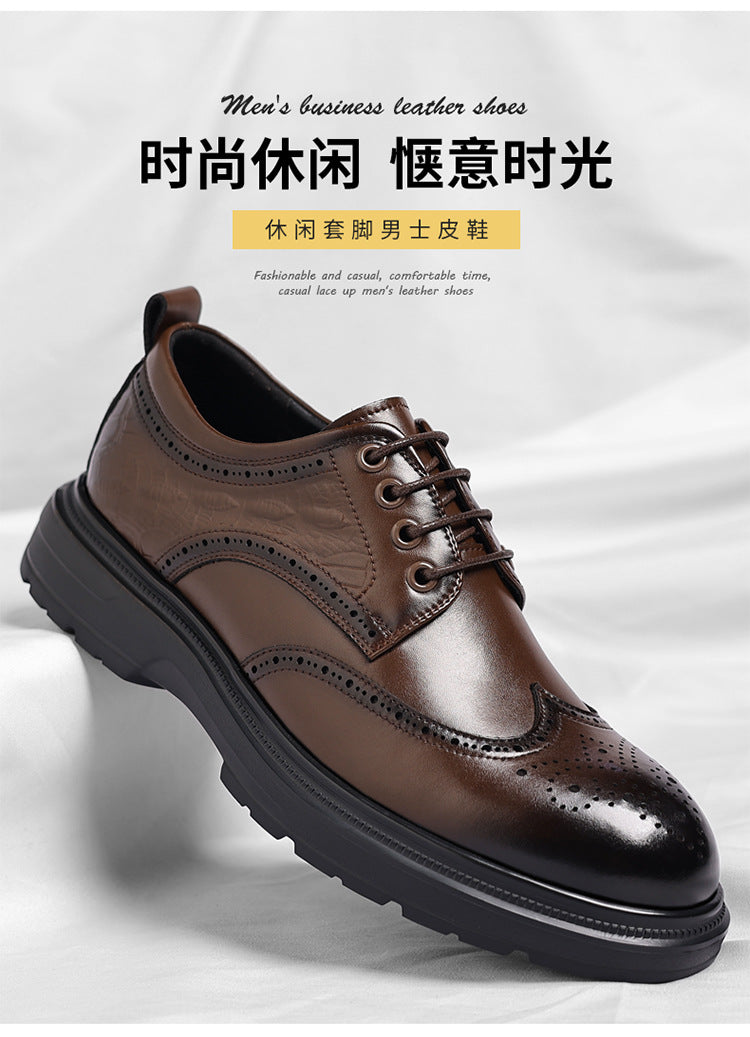 Brogue British Shoes Suit Thick-Soled Polished Derby Shoes Autum New Men's Casual Business Formal Groom's Shoes
