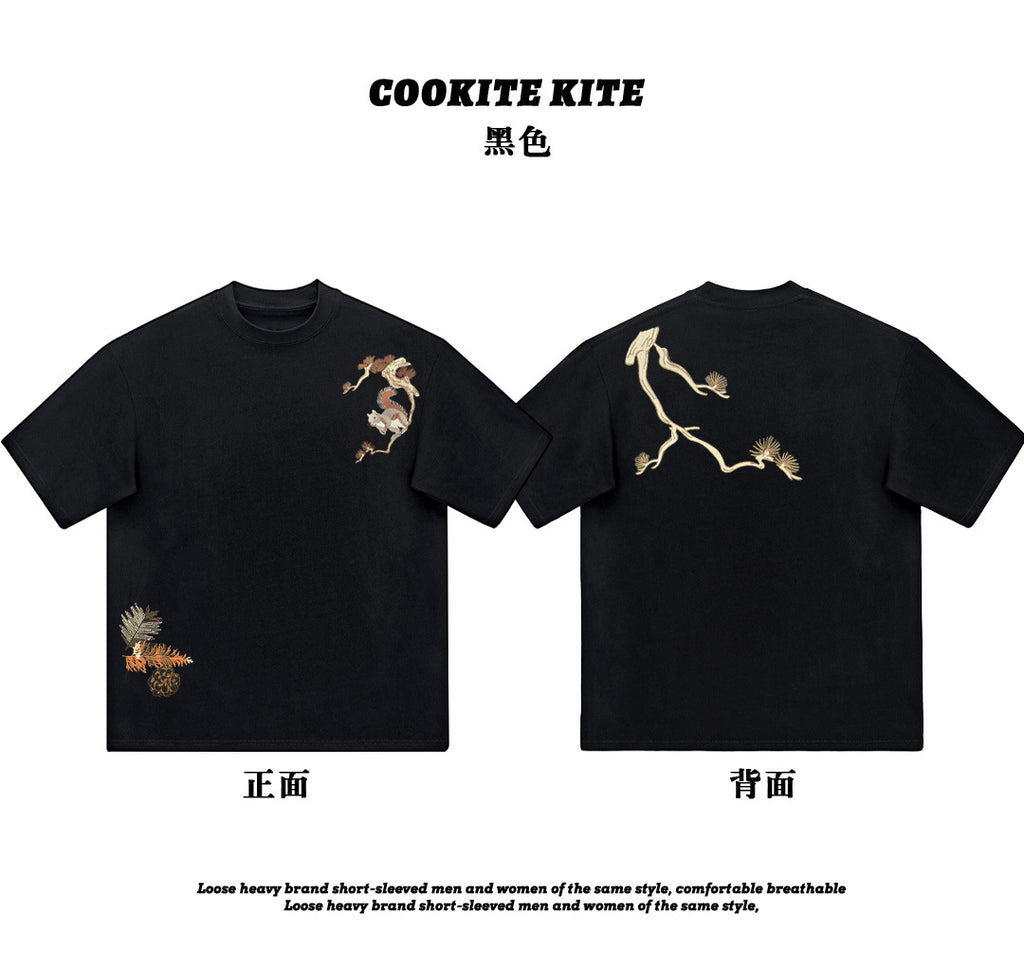 2026 New Heavyweight Pure Cotton Printed Round Neck Short-Sleeve T-Shirt with Squirrel Design, Loose Casual Style for Men and Women, Couple's Half-Sleeve Ins