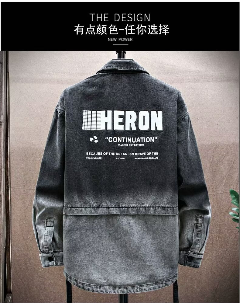 Black American Style Denim Jacket Men's Spring and Autumn New Fashion Brand Loose Printed Retro Jacket for Boys
