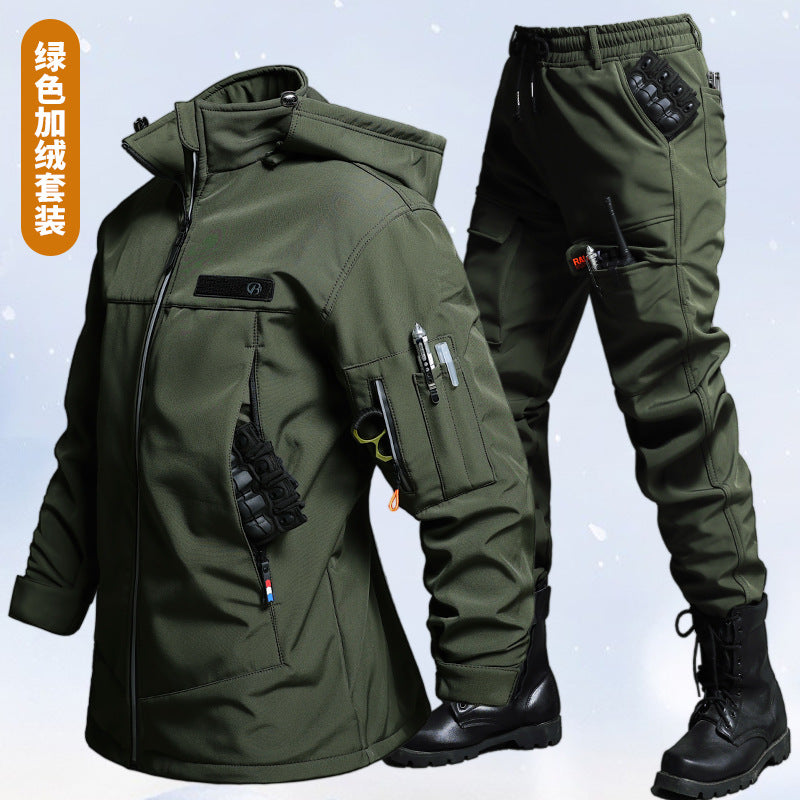 Autumn and Winter fleece-lined Charge Clothes Coat Work Clothes Waterproof suit Men's Cold-proof Warm Upper and Lower Clothes Work Clothes