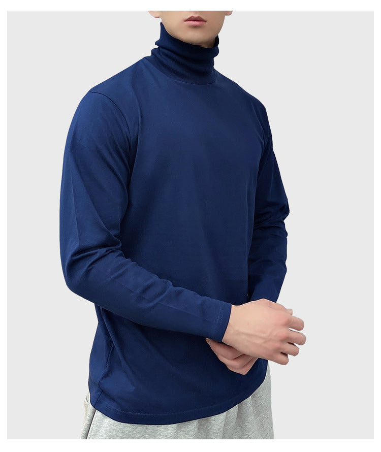 230g Fall/Winter Men's High Collar Cotton Long Sleeve T-Shirt White Inner Lap Collar Men's plus size T-Shirt Base Shirt Top