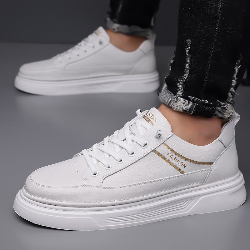 Autumn 2024 White Shoes Bean Shoes Men's Casual Driving Shoes Soft Sole Fashion Leg All-match Sports Leather Sneakers