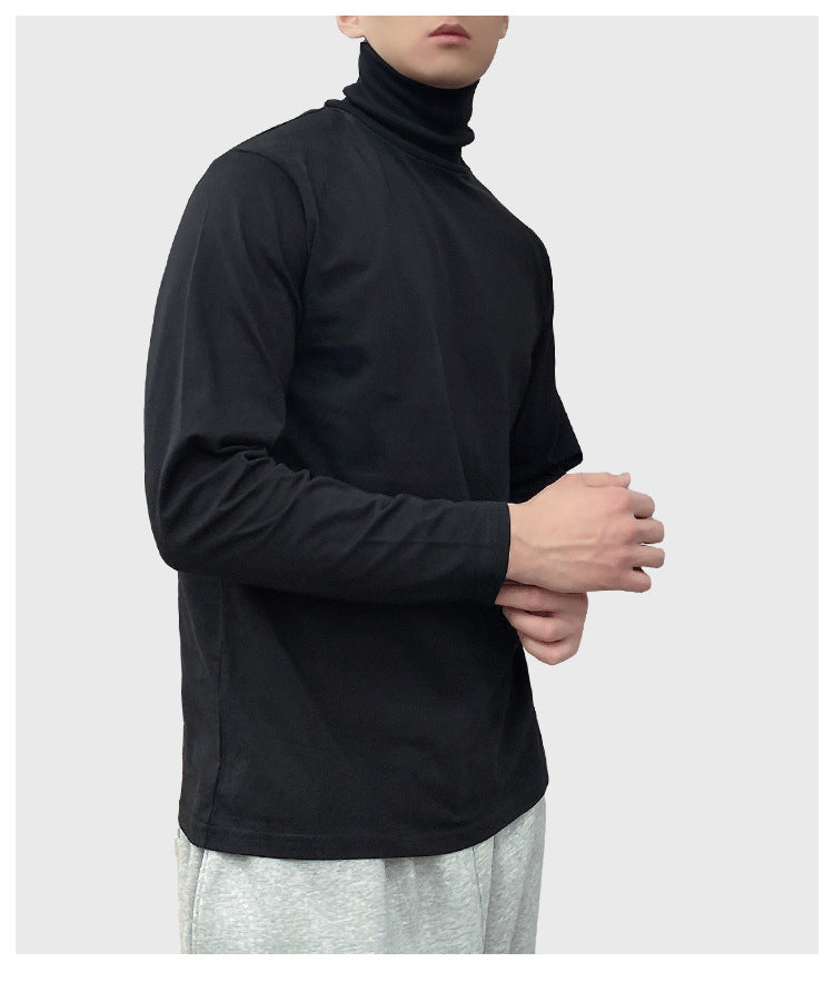 230g Fall/Winter Men's High Collar Cotton Long Sleeve T-Shirt White Inner Lap Collar Men's plus size T-Shirt Base Shirt Top