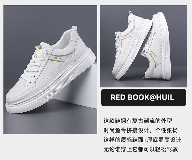 Autumn 2024 White Shoes Bean Shoes Men's Casual Driving Shoes Soft Sole Fashion Leg All-match Sports Leather Sneakers