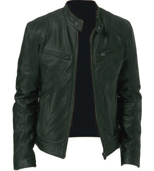 Foreign Trade Amazon European and American Men's Motorcycle Leather Jacket Men's Teenager Collar Punk Leather Jacket Men