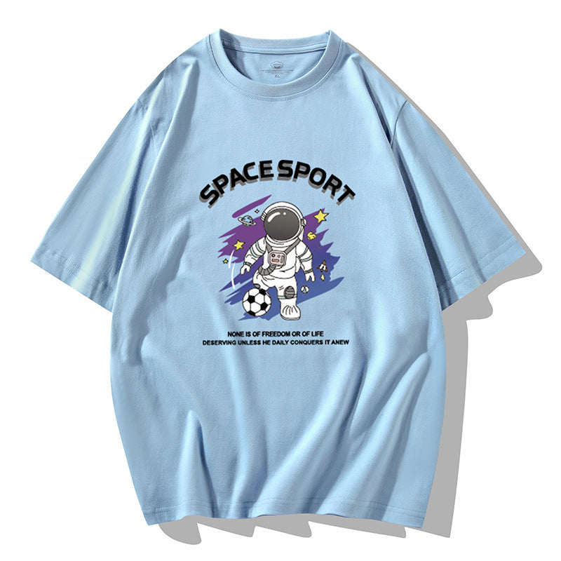 Jian Men 2026 Spring/Summer New Men's Short-Sleeve T-Shirt, Haze Blue, Loose Fit, Large Size, Trendy Half-Sleeve Cotton