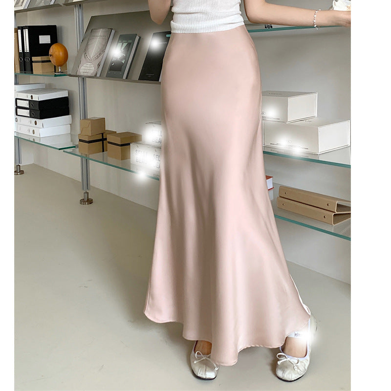 plus size Satin Fishtail Skirt Women's 2024 New Spring and Summer High Waist Dipped Hip Mid-length A- line Skirt Slight Fat