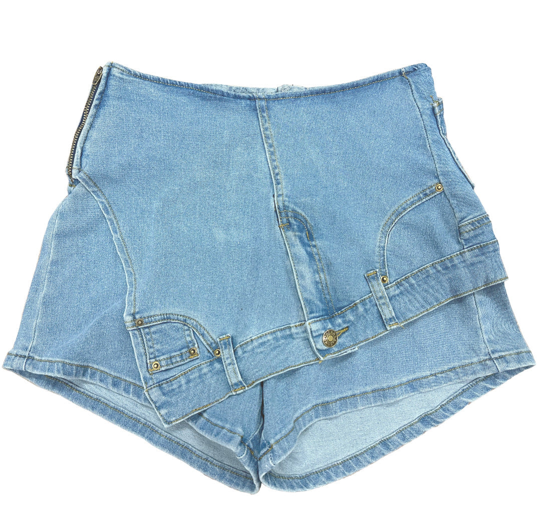 F207 European and American Clothing Cross-Border Jeans Women's Low-Waist Splicing Slim Stretch Asymmetrical Trendy Denim Shorts