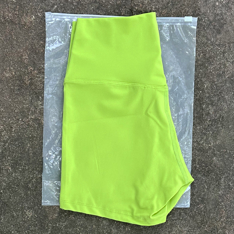 New Nude High-Waist Brushed Shorts Yoga Wear Nylon Shorts Women's Tight Yoga Three-Point Sports Shorts Peach
