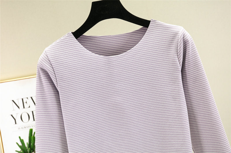 Crewneck Striped Base Shirt Women's Inner Wear Fall/Winter German Velvet 2022 New College Style Long Sleeve T-Shirt Warm Top