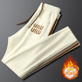Light Luxury creamy-white fleece-lined Thickened Corduroy Casual Pants Men's Slim-fit Small Straight Pants Autumn and Winter Men's Sports Pants