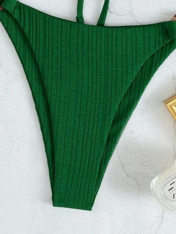 2024 New Ins Swimsuit for Women Split Bikini Two-Piece Set Fairy Style Sexy Pure Color Lace-Up Swimsuit for Women