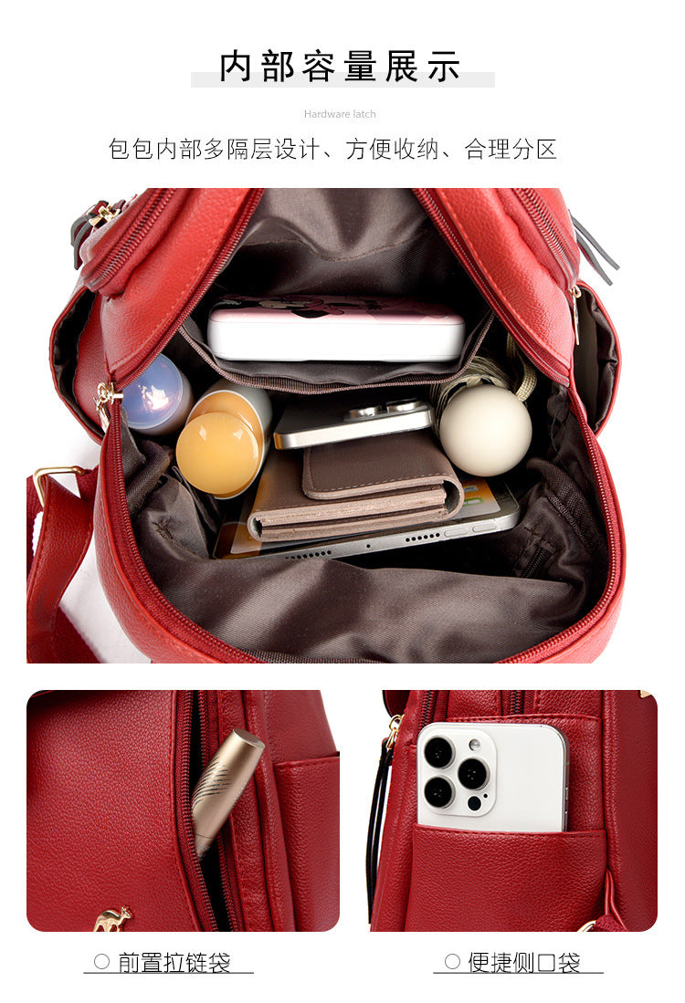 Foreign Trade Hot 2024 New Anti-theft Lock Backpack Trend Good Kangaroo Women's Schoolbag Fashion Travel Backpack