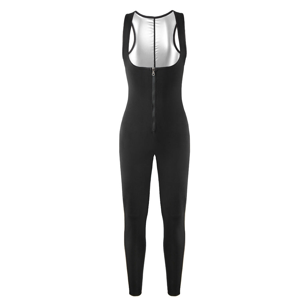Amazon Long Fitness Sweaty Jompsuit European and American Women's Hip-lifting Chest-lifting Body-shaping Suit