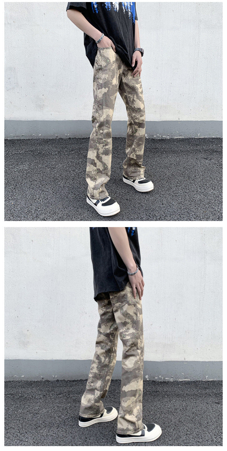 LKTM Men's# American High Street Stitching Camouflage Pants Men's and Women's Slim Fit Ruffian Shuai Chao Brand vibe Micro-La Casual Pants