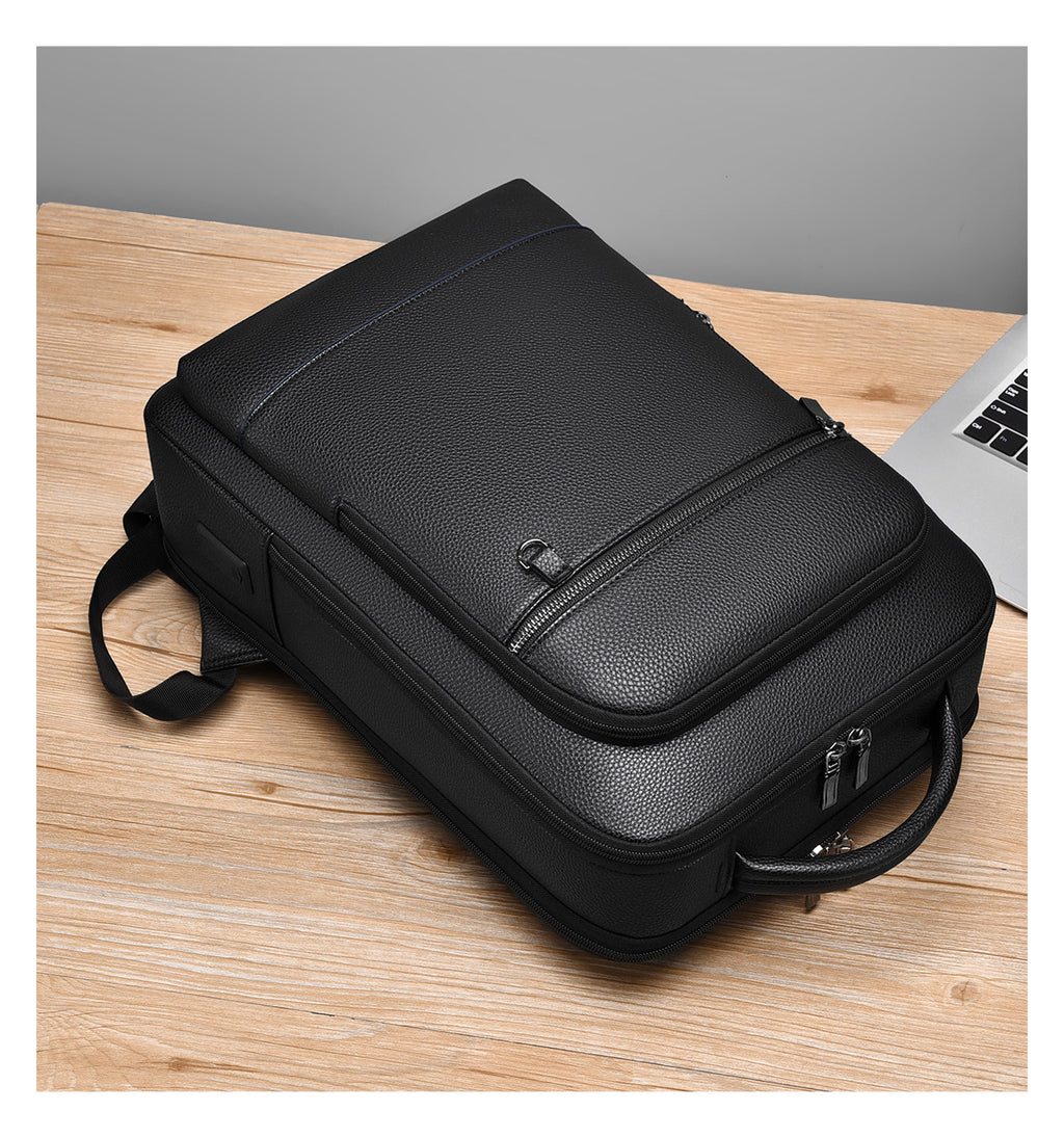 Men's Backpack Simple Cross-Border New Business Pu Water-Repellent Laptop Bag Large Capacity Backpack