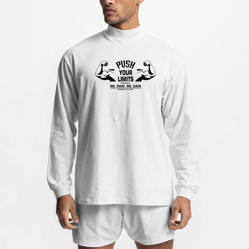 Muscle warrior foreign trade Fitness long-sleeved T-shirt autumn and winter gym outdoor bottoming shirt men's small turtleneck Sports
