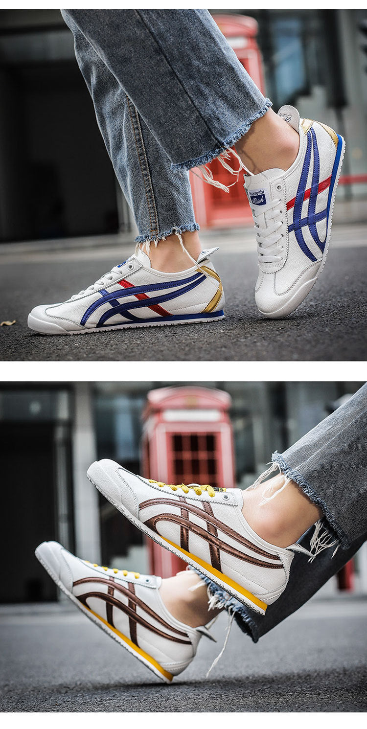 Couple's New Spring First-Layer Cowhide Forrest Gump Shoes, Fashionable and Breathable Sports and Leisure Sneakers, Comfortable White Shoes