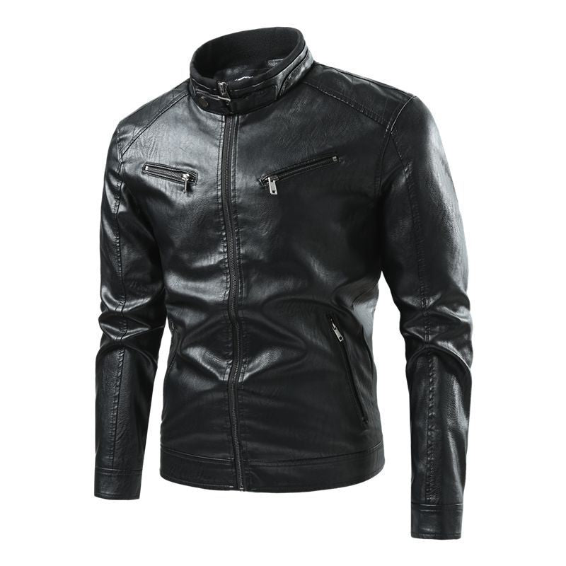 Foreign Trade Cross-border Leather Jacket Color Collar PU Leather Biker Jacket Spring and Autumn Thin Casual Leather Jacket for Men ebay