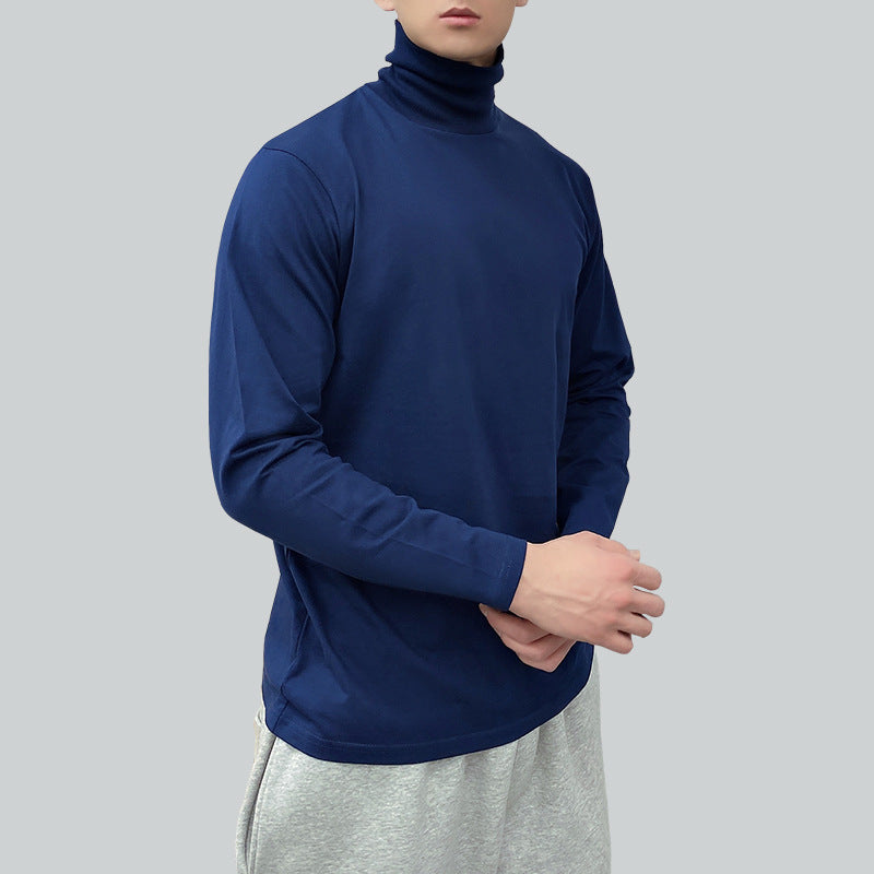 230g Fall/Winter Men's High Collar Cotton Long Sleeve T-Shirt White Inner Lap Collar Men's plus size T-Shirt Base Shirt Top