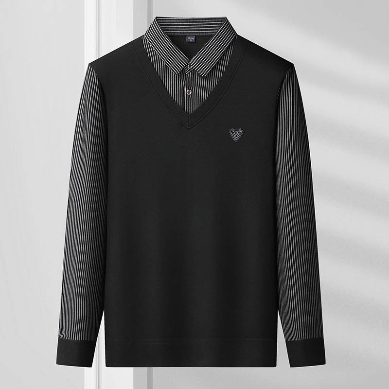 Spring, autumn and winter fashion fake two-piece long-sleeved T-shirt men's trendy casual shirt shirt collar personalized bottoming shirt top