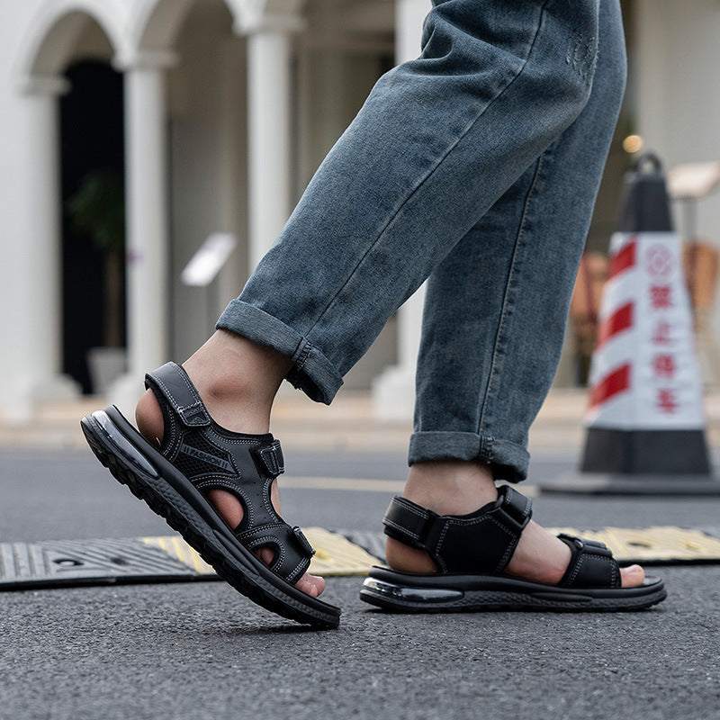 Men’s Cowhide Open-Toe Velcro Sandals