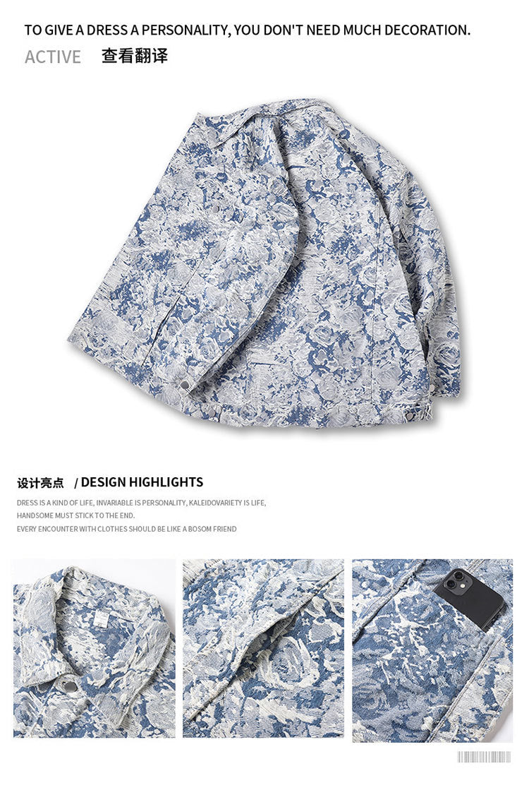 New Trendy Brand Men's Spring Jacket for Men and Women, Versatile Small Fragrance Couple Jacquard Loose Denim Jacket for Men