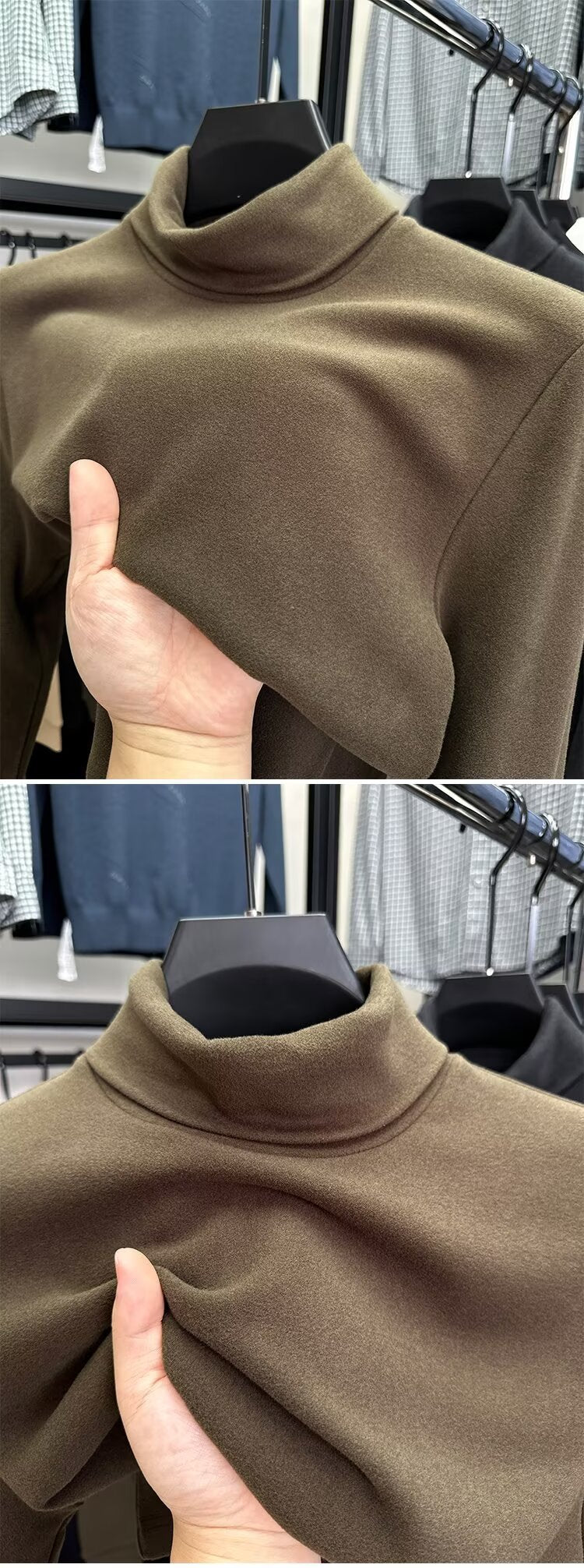 Fleece High Collar Base Shirt Men's Autumn and Winter Thickened Warm Top Double-sided Fleece Slim-fit Sweater Men's High-end Long-sleeved T-shirt